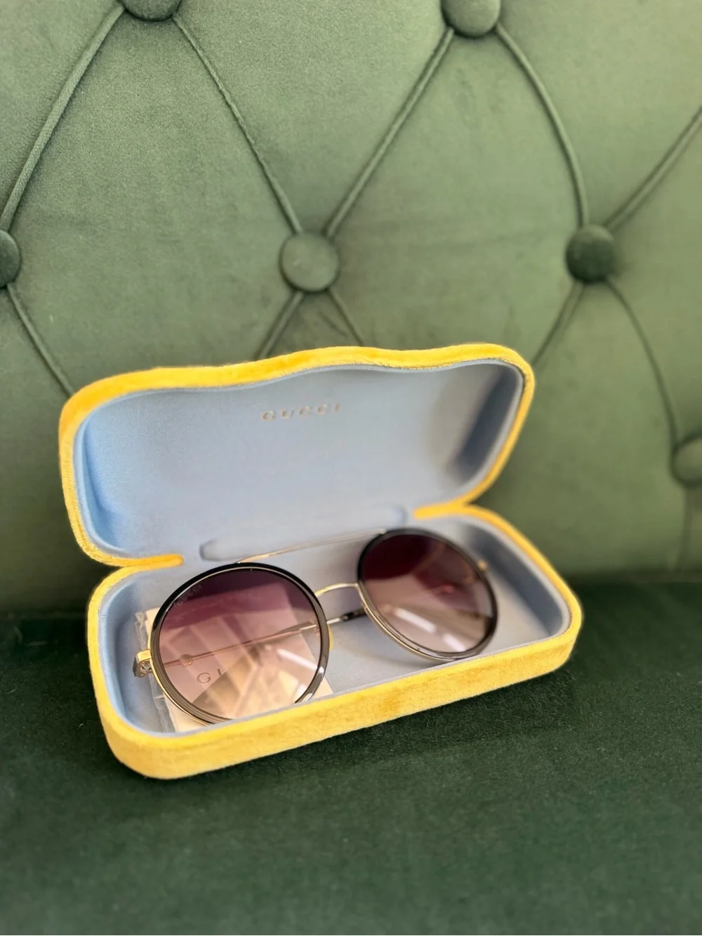 Authentic Gucci Round Black Sunglasses - Black Lenses